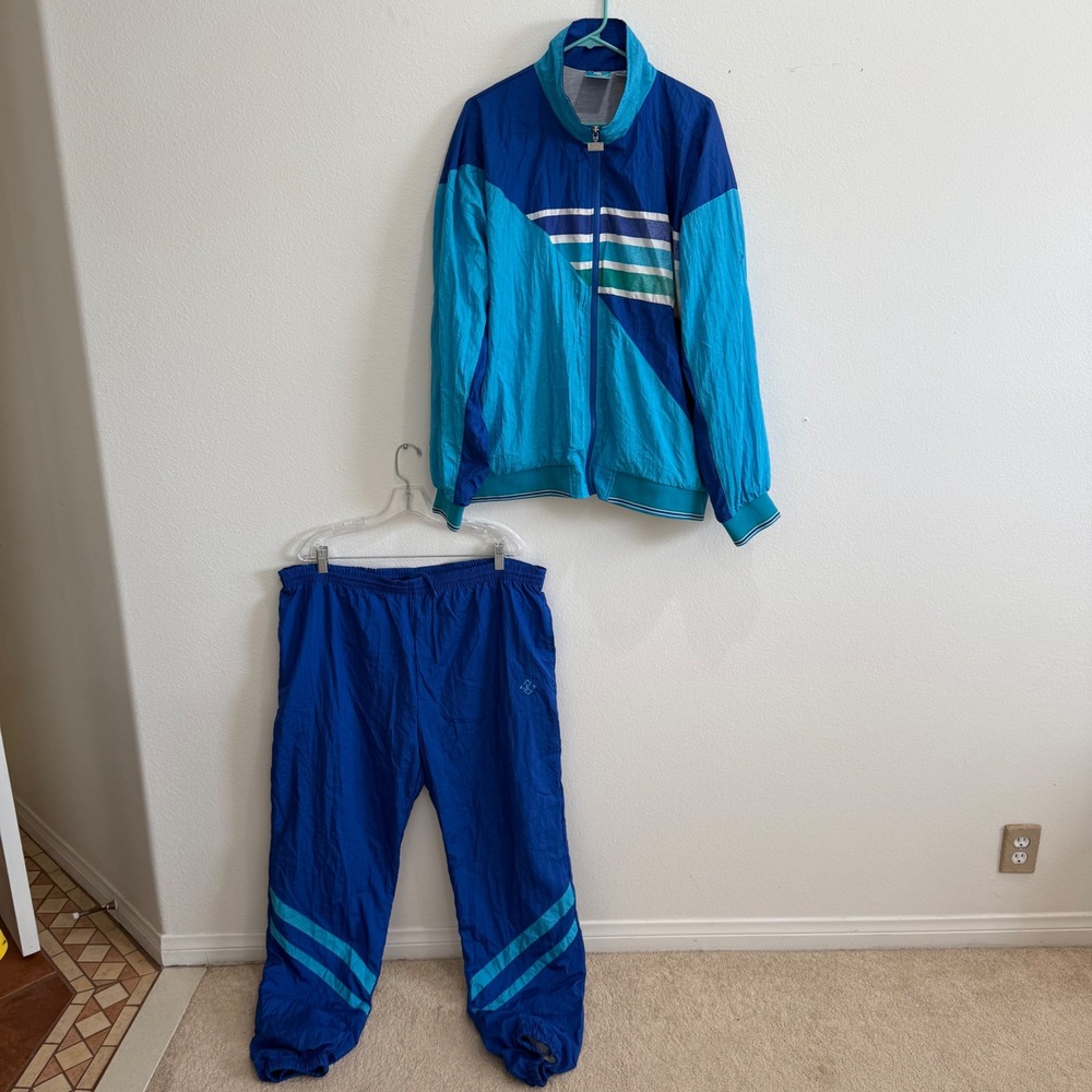 Vintage Jimmy Connors Slazenger Blue Teal Tracksuit Windbreaker Set Mens XL
